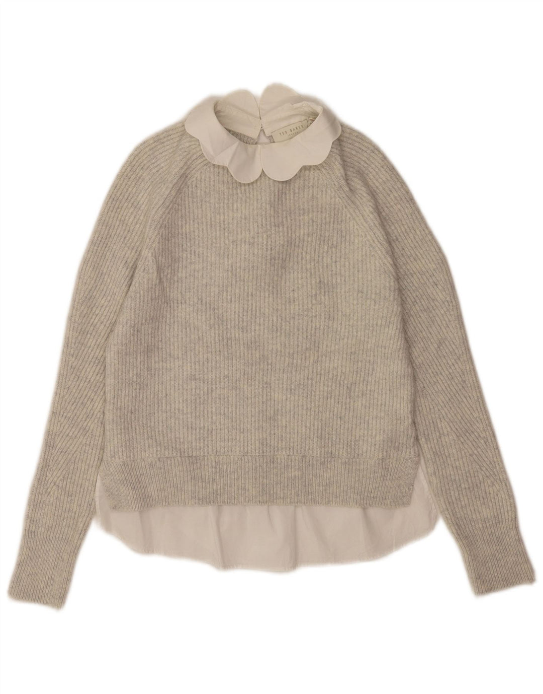 Damski sweter oversize Ted Baker z okrągłym dekoltem US 0 2XS, szara wełna