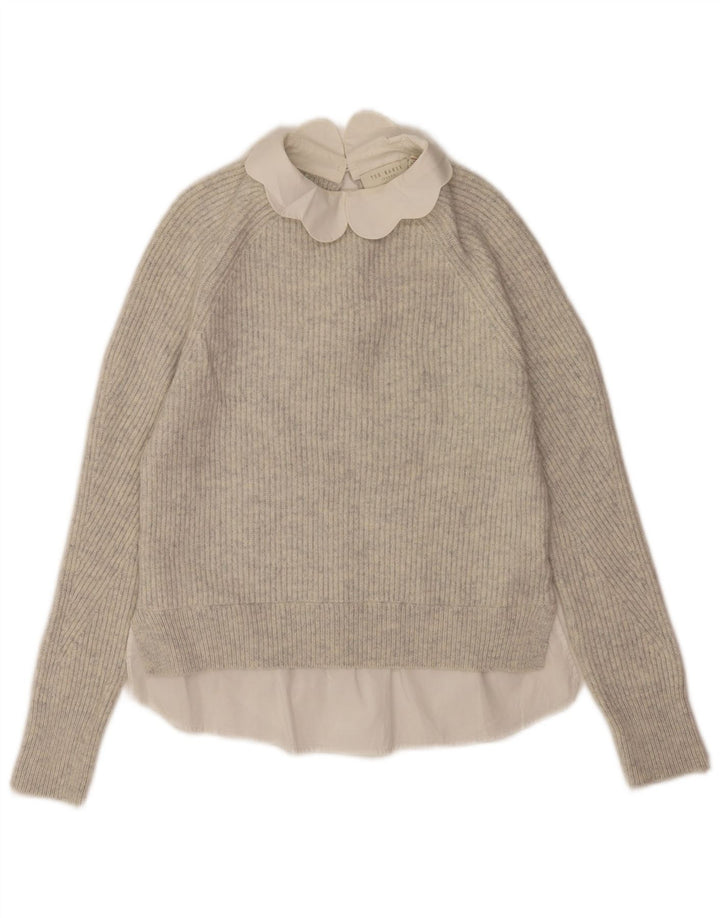 Damski sweter oversize Ted Baker z okrągłym dekoltem US 0 2XS, szara wełna