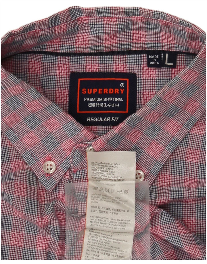 Męska koszula Superdry z krótkim rękawem o regularnym kroju, duża, bawełniana w różową kratkę
