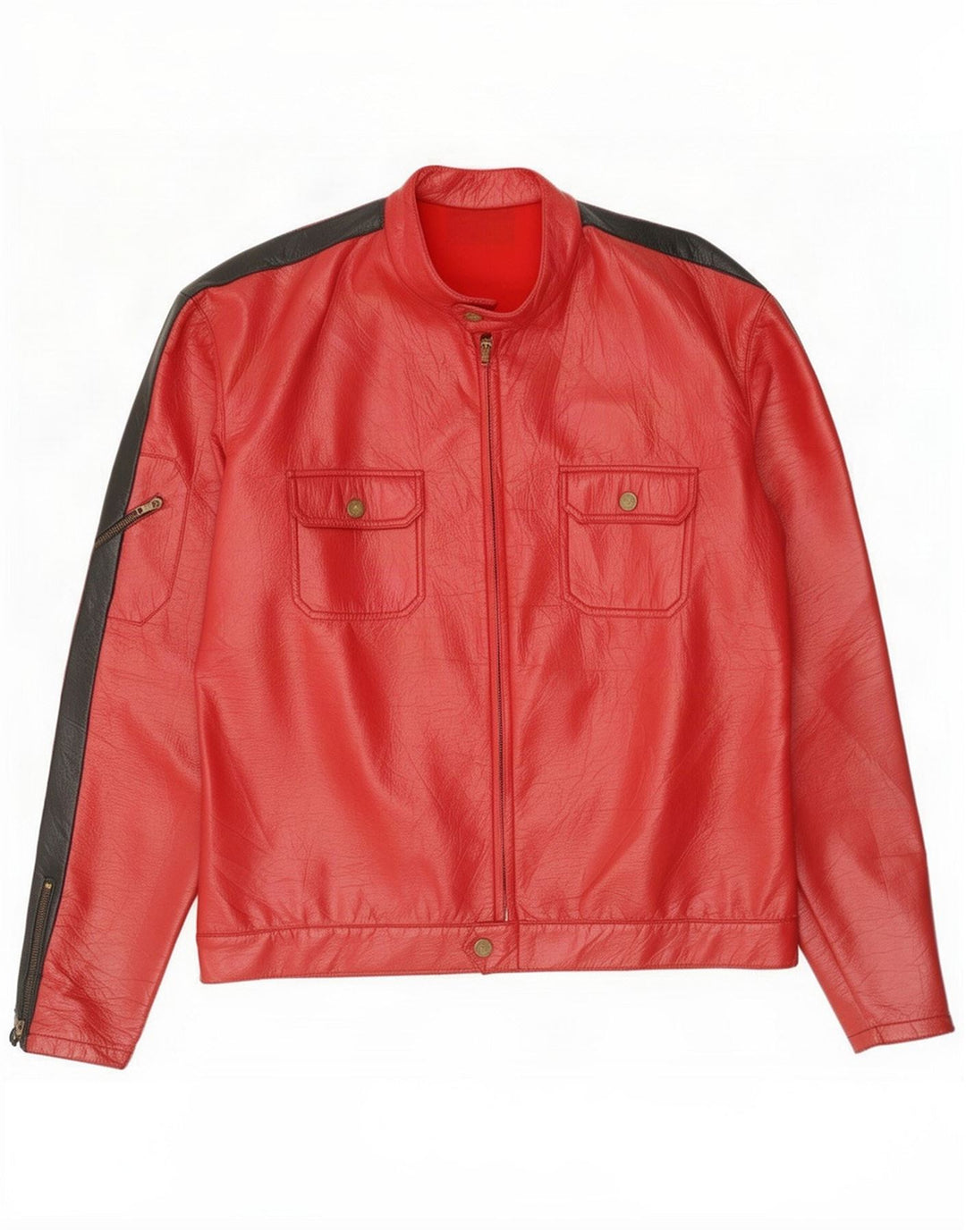 Męska kurtka skórzana vintage UK 40 duża czerwona Colorblock