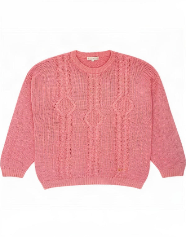 Vintage męski sweter z wycięciem pod szyją, duży, różowy