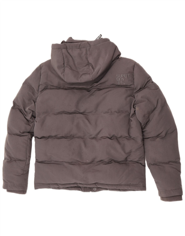 Męska wyściełana kurtka z kapturem i grafiką Superdry UK 36, mały, szary poliester
