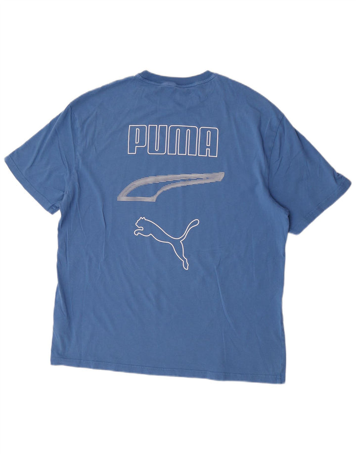 Męski T-shirt z grafiką PUMA, duży, niebieski, bawełniany