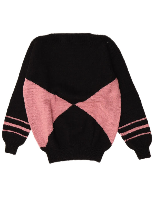 Sweter damski w stylu vintage z dekoltem w łódkę UK 12, średni czarny, blok kolorów