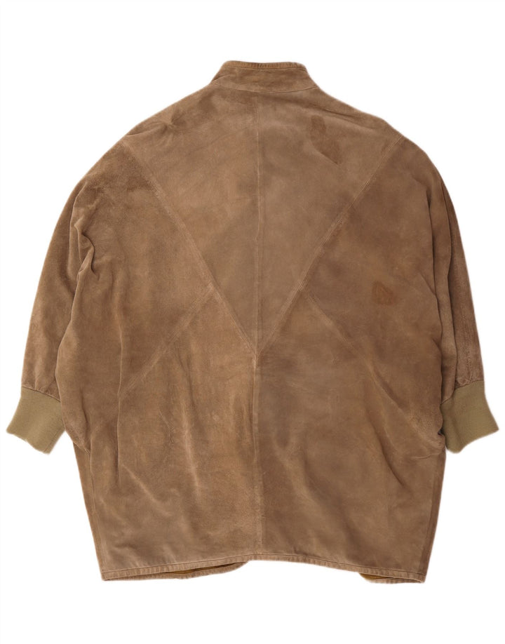 Vintage damski oversize'owy zamszowy płaszcz UK 14 średni beż