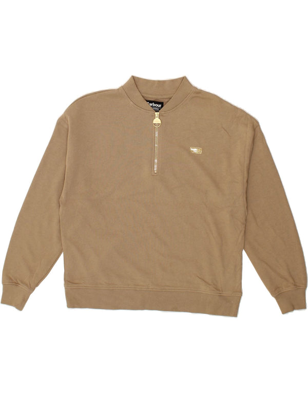 BARBOUR Womens Oversized Zip Neck Sweatshirt Jumper UK 8 Small Brown