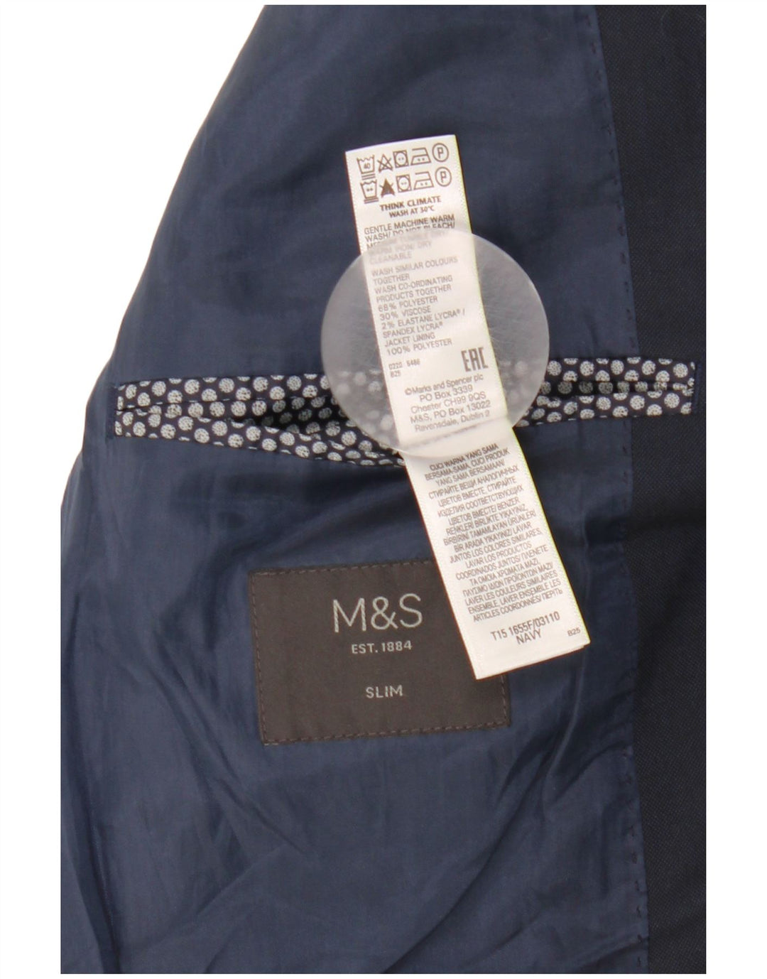 Marks & Spencer Męska marynarka zapinana na 2 guziki, UK 38, średni granat