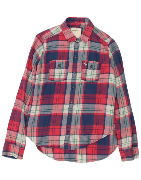 Damska koszula flanelowa oversize Abercrombie & Fitch UK 6 XS, bawełniana w czerwoną kratę