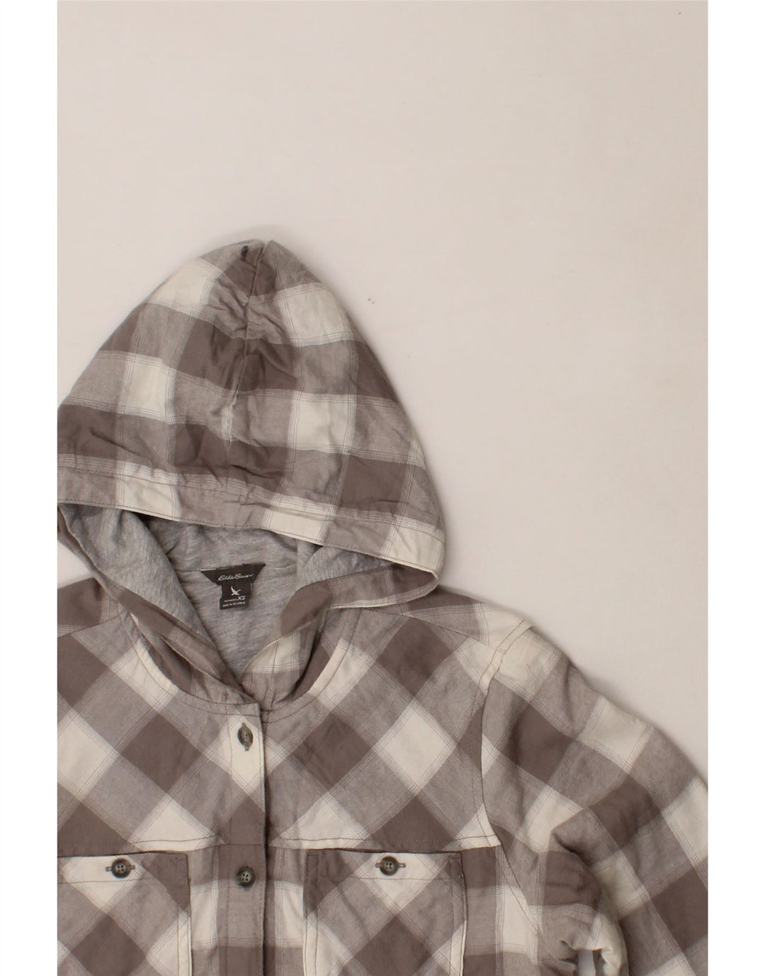 EDDIE BAUER Womens Hooded Utility Jacket UK 6 XS Grey Check Cotton Vintage Eddie Bauer and Second-Hand Eddie Bauer from Messina Hembry 