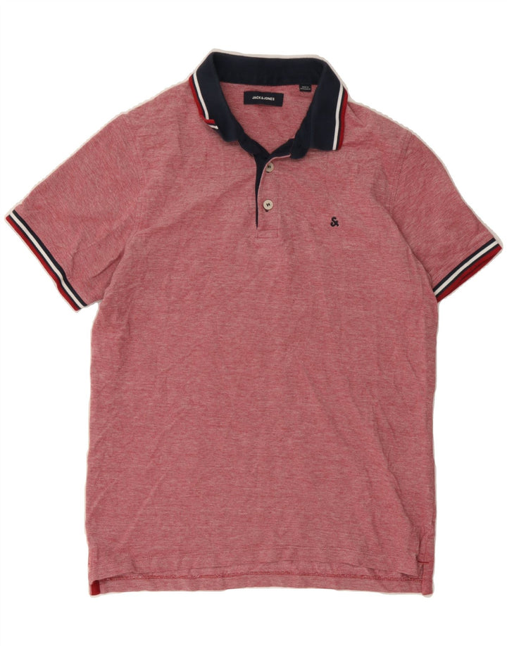 JACK & JONES Mens Polo Shirt Medium Red Flecked Cotton Vintage Jack & Jones and Second-Hand Jack & Jones from Messina Hembry 