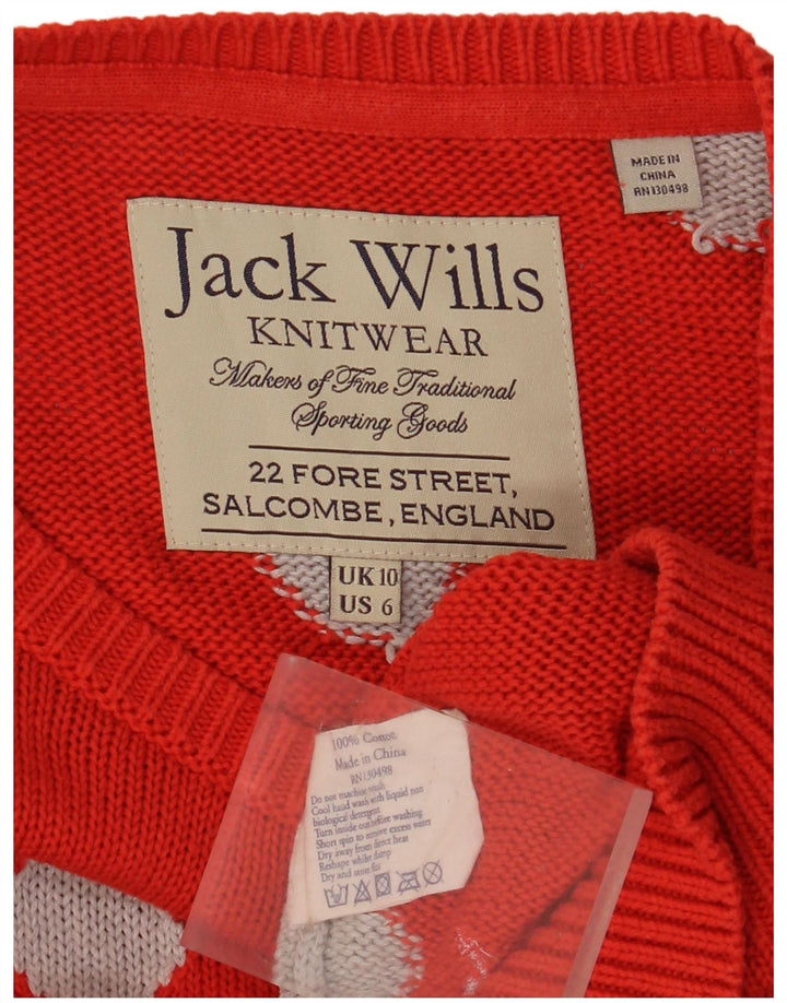 JACK WILLS Damski sweter z dekoltem w łódkę UK 10, małe czerwone kropki