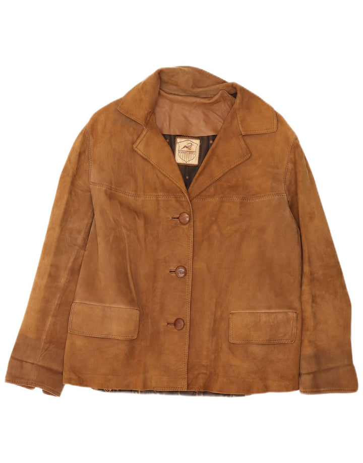 Zamszowa marynarka damska VINTAGE zapinana na 3 guziki UK 16, duża brązowa