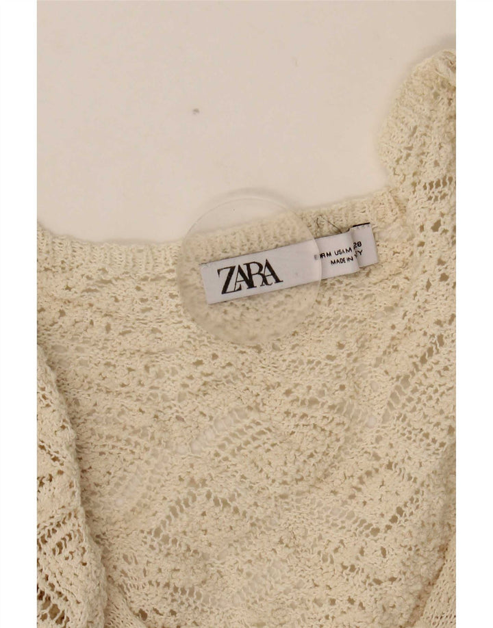 Damska sukienka sweterkowa z rękawem 3/4 Zara UK 12 Średni biały poliester