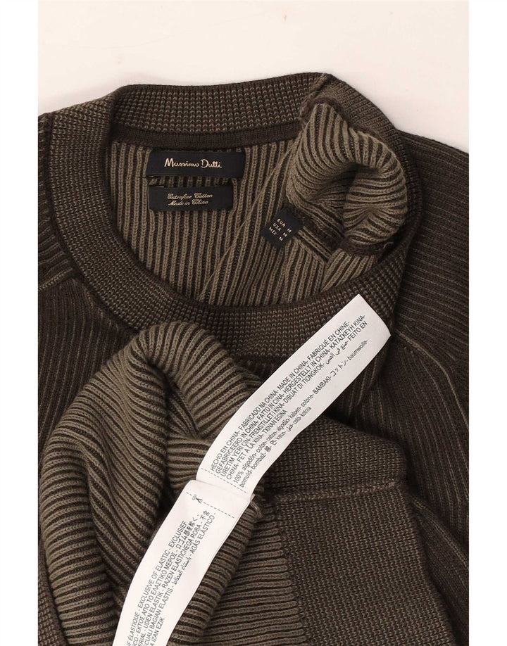 Męski sweter z okrągłym dekoltem Massimo Dutti Średni brązowy bawełniany