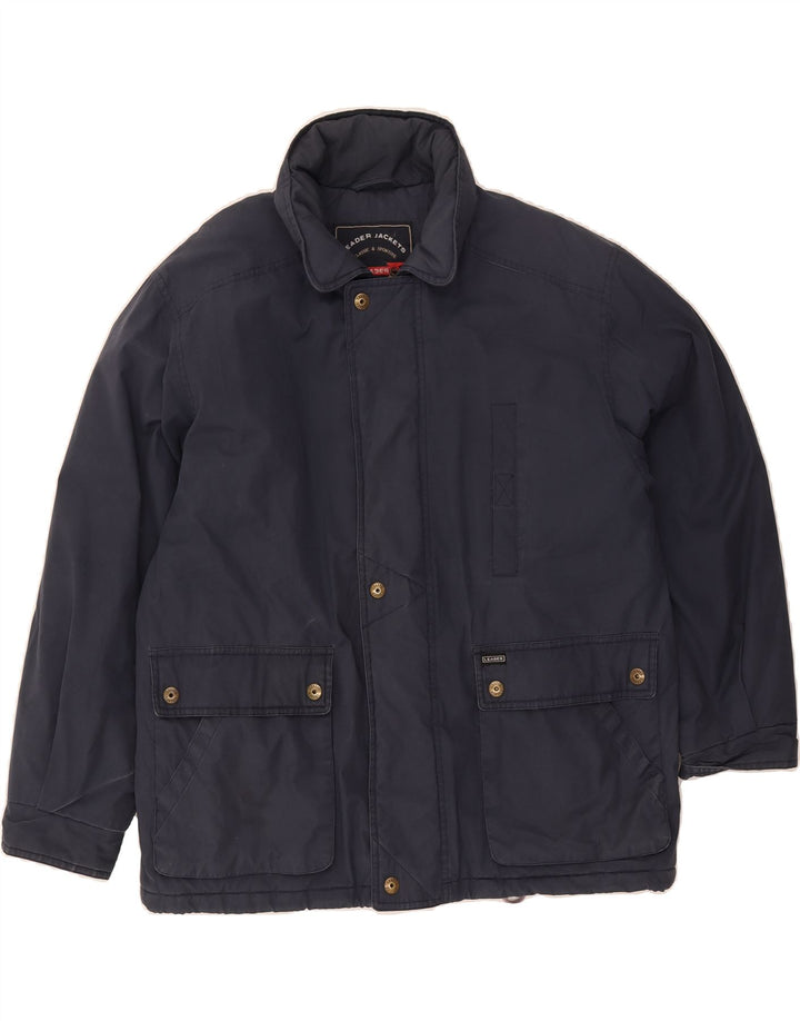 LEADER Mens Hooded Windbreaker Jacket UK 40 Large Navy Blue Vintage Leader and Second-Hand Leader from Messina Hembry 