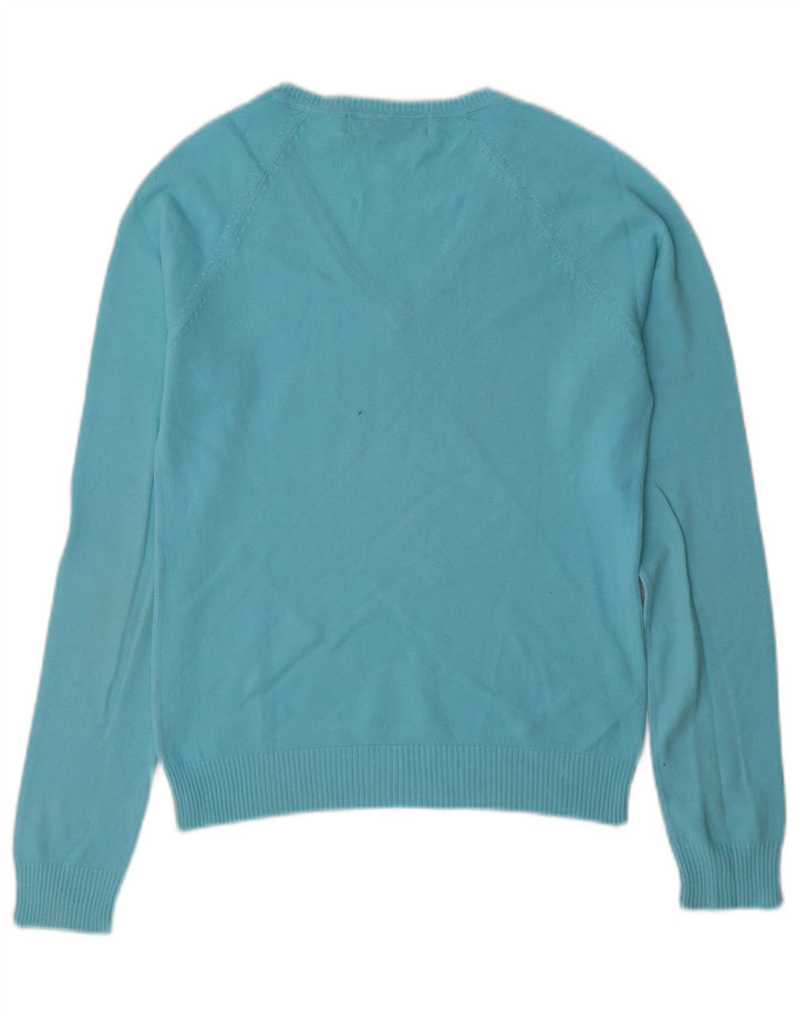 Sweter damski Zara z dekoltem w kształcie litery V, UK 12, średni niebieski, bawełniany