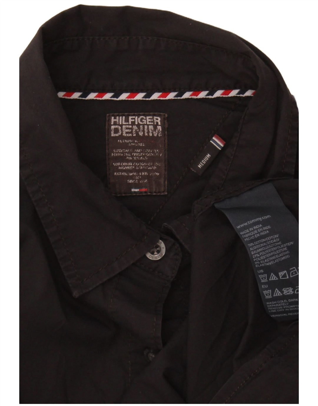 TOMMY HILFIGER Womens Shirt UK 12 Medium Black Cotton
