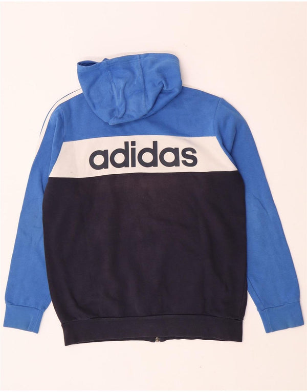 Chłopięcy sweter Adidas z grafiką i zamkiem błyskawicznym, 13-14 lat, niebieska bawełna z blokami kolorów