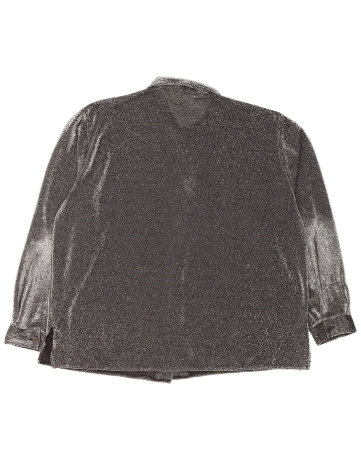 Damska bluzka koszulowa oversize VINTAGE UK 16, duża, czarna, nakrapiana, poliester