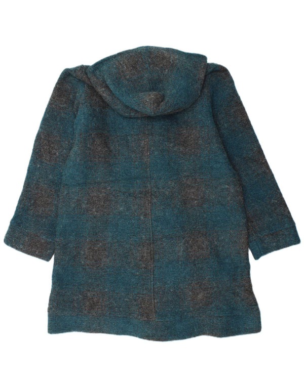 Vintage damski płaszcz z kapturem i kapturem UK 16 w dużą turkusową kratkę