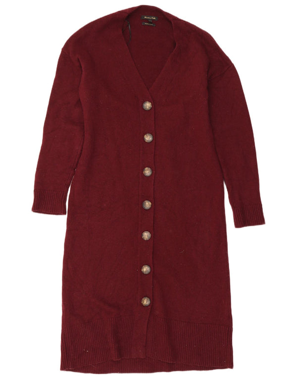 Sweter damski Massimo Dutti o przedłużonym fasonie, UK 10, mała, bordowa wełna