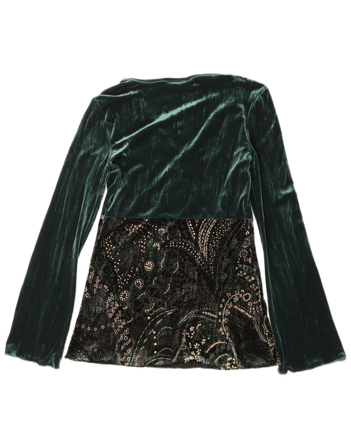 ZASADY Damska bluzka welurowa z długim rękawem Top UK 10 Small Green Floral