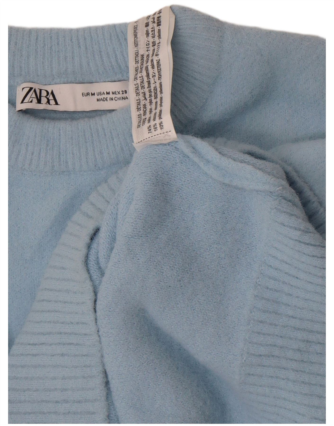 Damski sweter Zara z okrągłym dekoltem, UK 12, średni niebieski nylon