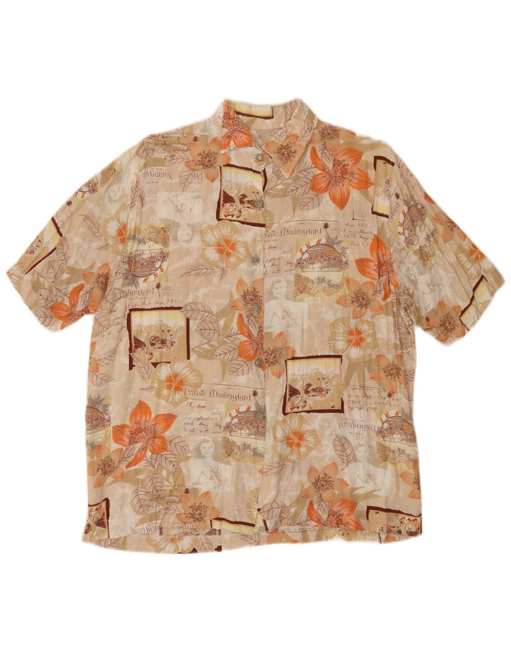 VINTAGE Womens Abstract Pattern Shirt Blouse UK 16 Large Beige Floral