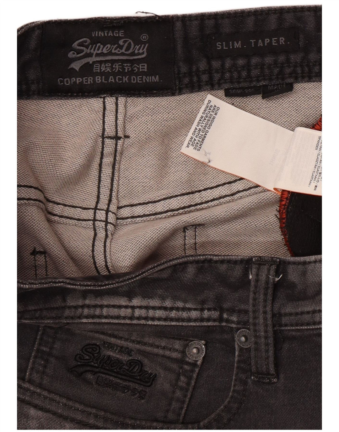 SUPERDRY Męskie wąskie dżinsy W30 L32 Szara bawełna