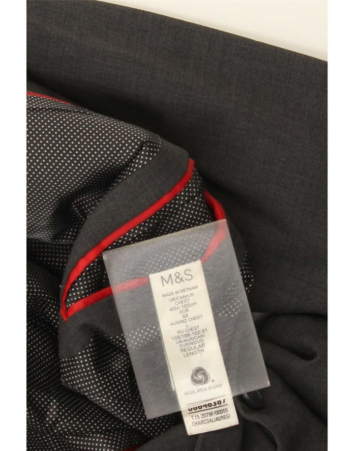 Marks & Spencer Męska marynarka zapinana na 2 guziki, UK 40, średnia szara wełna
