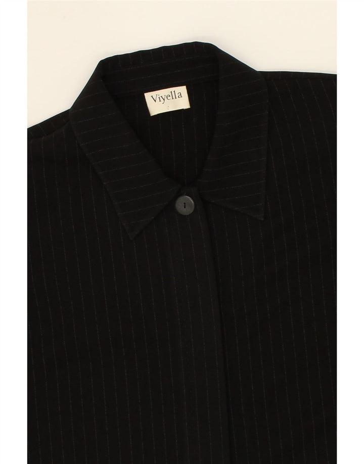 VIYELLA Womens Overcoat UK 16 Large Black Striped Polyester Vintage Viyella and Second-Hand Viyella from Messina Hembry 