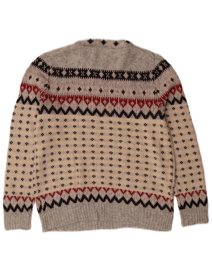 J. CREW Damski sweter z okrągłym dekoltem UK 12 Średni szary Fair Isle