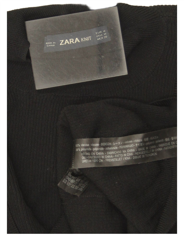 Damski sweter Zara z falbaną i okrągłym dekoltem UK 12, średni czarny