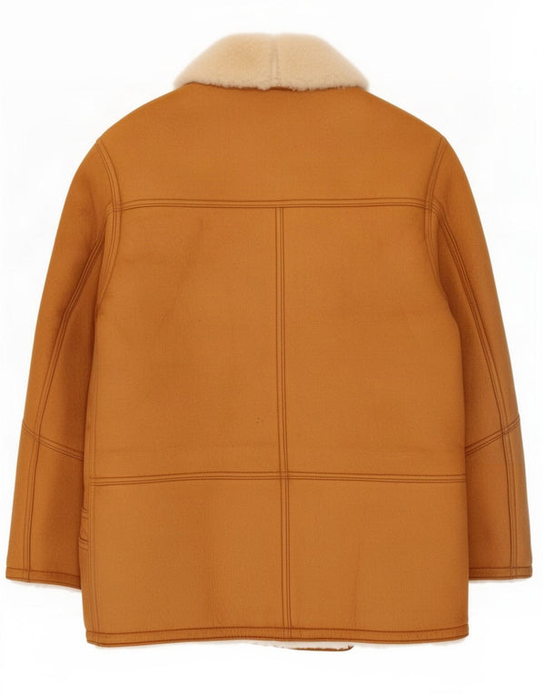 Męska kurtka shearling w stylu vintage IT 50, duży brązowy blok kolorów