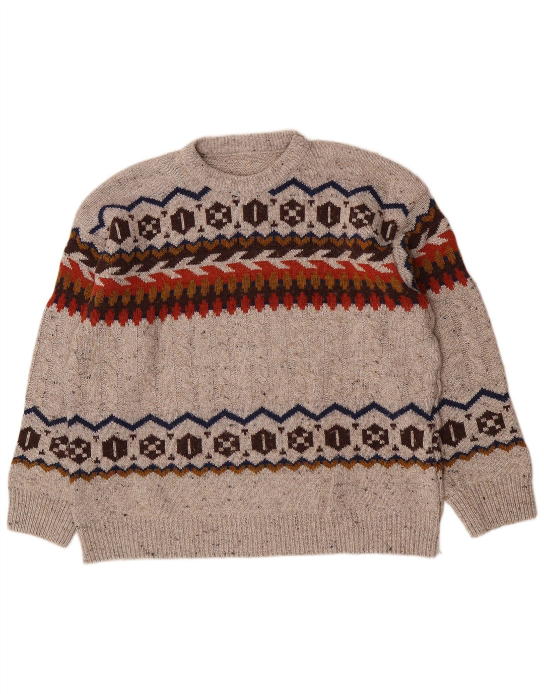 Męski sweter w stylu vintage o regularnym kroju z okrągłym dekoltem, duży, szary Fair Isle