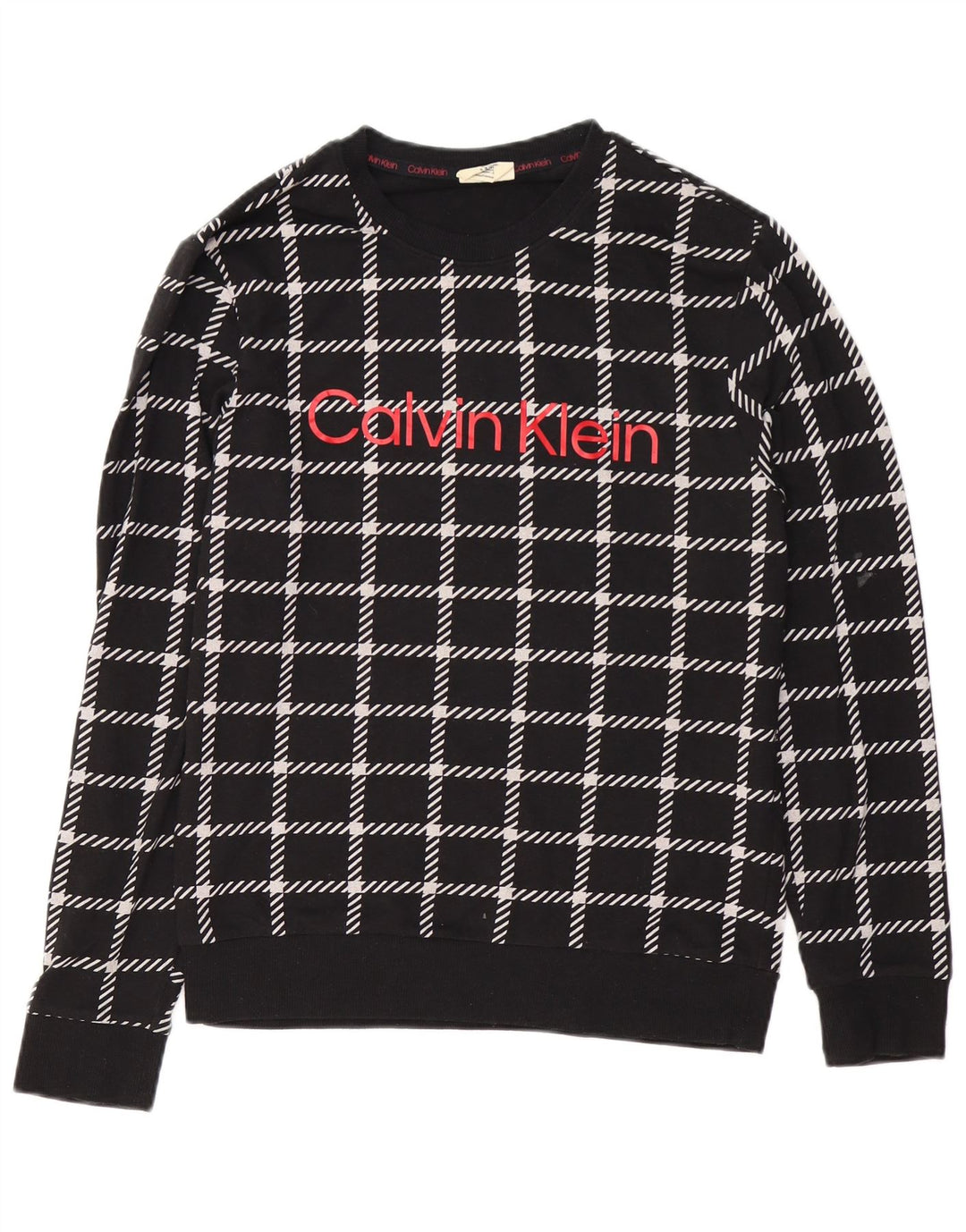 CALVIN KLEIN Męski sweter z grafiką, mały, czarny, bawełniany w kratkę