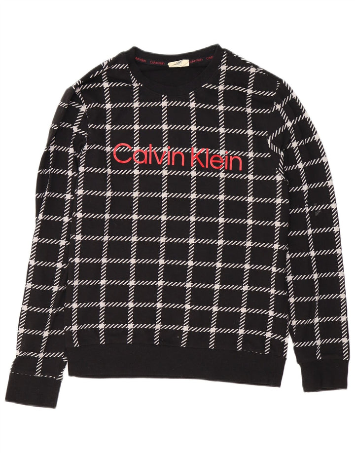 CALVIN KLEIN Męski sweter z grafiką, mały, czarny, bawełniany w kratkę