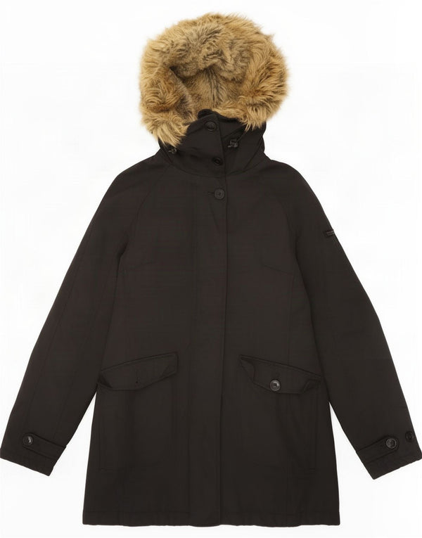 Damski ocieplany płaszcz z kapturem Woolrich UK 10, mały, czarny nylon