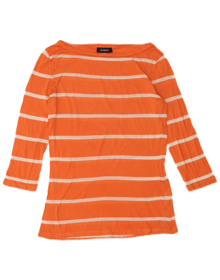 Max & Co. Damski top z rękawem 3/4, UK 10, mały, jedwabny w pomarańczowe paski