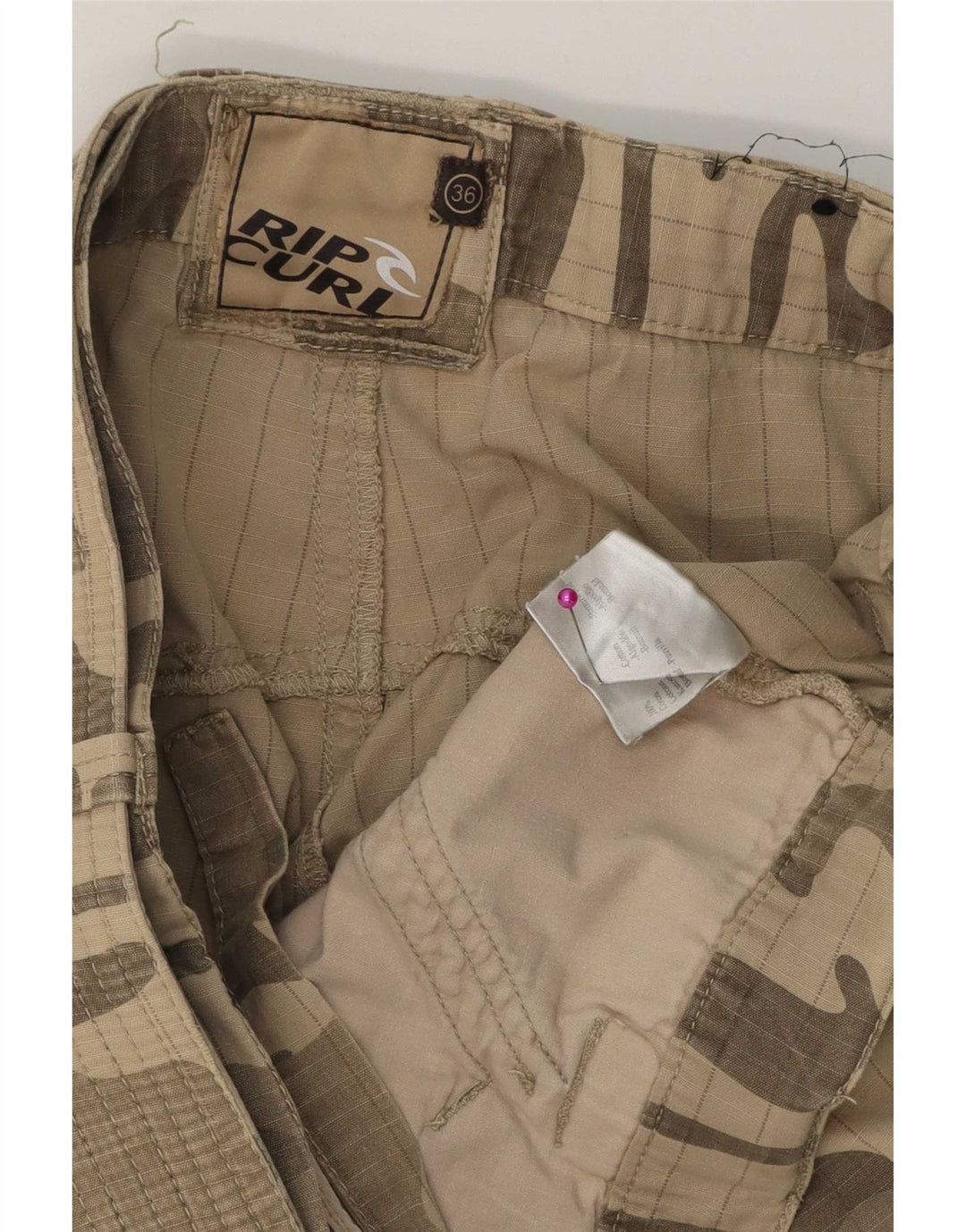 Męskie spodenki cargo Rip Curl W36, duże, beżowe, bawełniane w kamuflażu