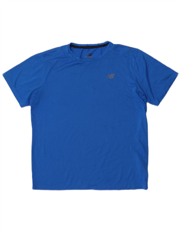 T-shirt męski New Balance Top, średni niebieski, poliester w prążki