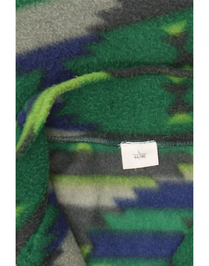 Męski sweter polarowy z zamkiem błyskawicznym w stylu vintage, duży, zielony, geometryczny poliester