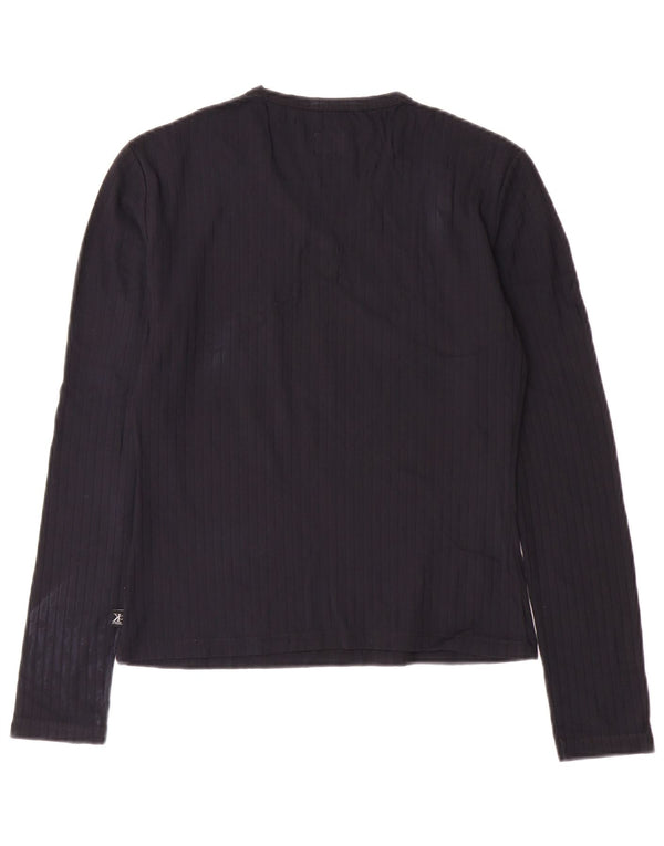 CALVIN KLEIN JEANS Womens Top Long Sleeve UK 12 Medium Navy Blue Polyamide