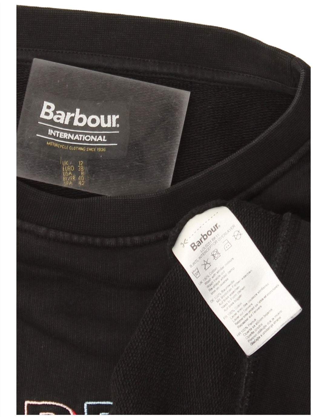 Damska bluza z grafiką Barbour UK 12, średnia czarna bawełna