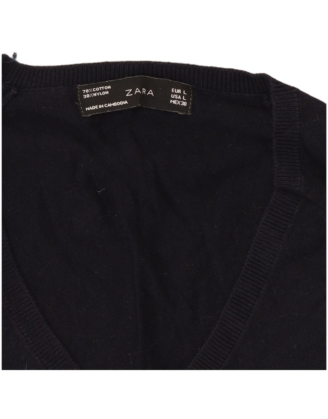 Sweter damski Zara z dekoltem w kształcie litery V, UK 14, duży, granatowy
