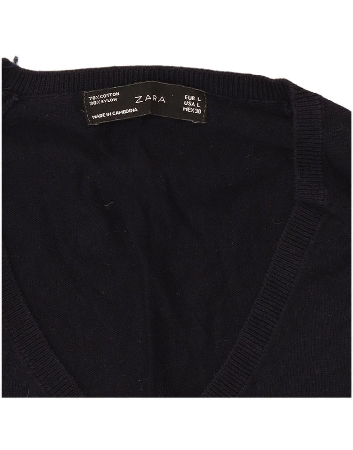 Sweter damski Zara z dekoltem w kształcie litery V, UK 14, duży, granatowy