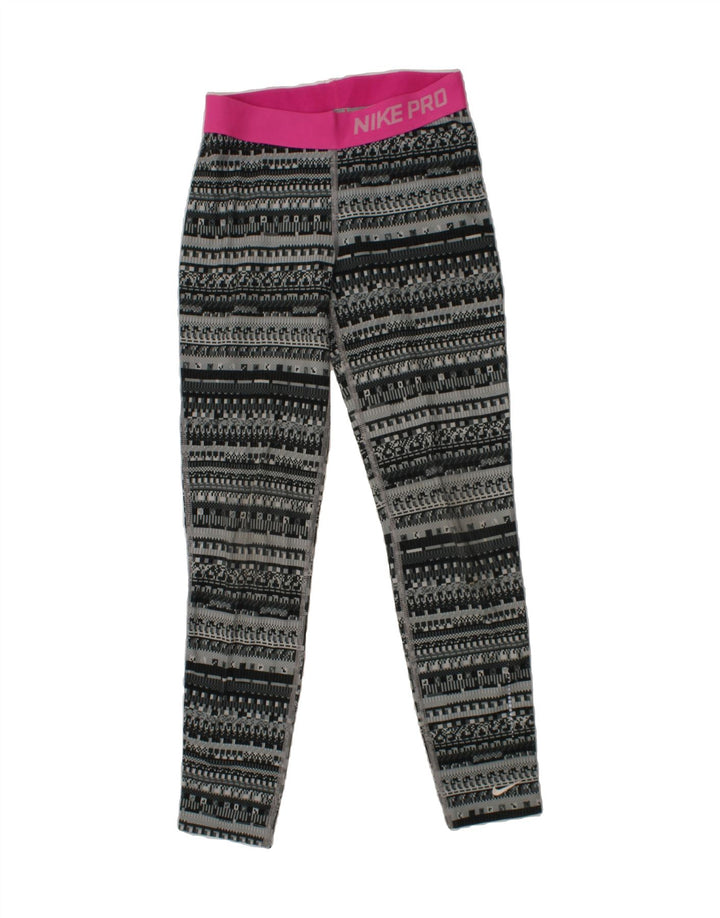 NIKE Girls Graphic Leggings 10-11 Years Medium  Black Geometric Polyester Vintage Nike and Second-Hand Nike from Messina Hembry 