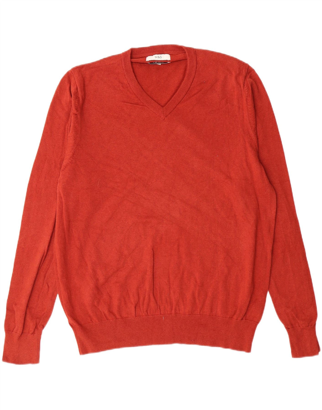 MARKS & SPENCER Męski sweter z dekoltem w kształcie litery V, XL, czerwony, bawełniany, klasyczny