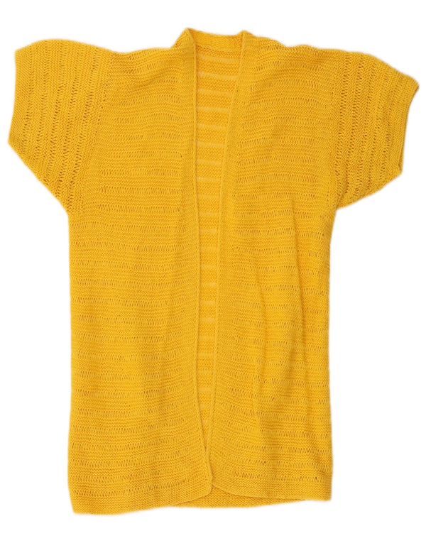 Vintage damski sweter rozpinany z krótkim rękawem, UK 8, mały, żółty