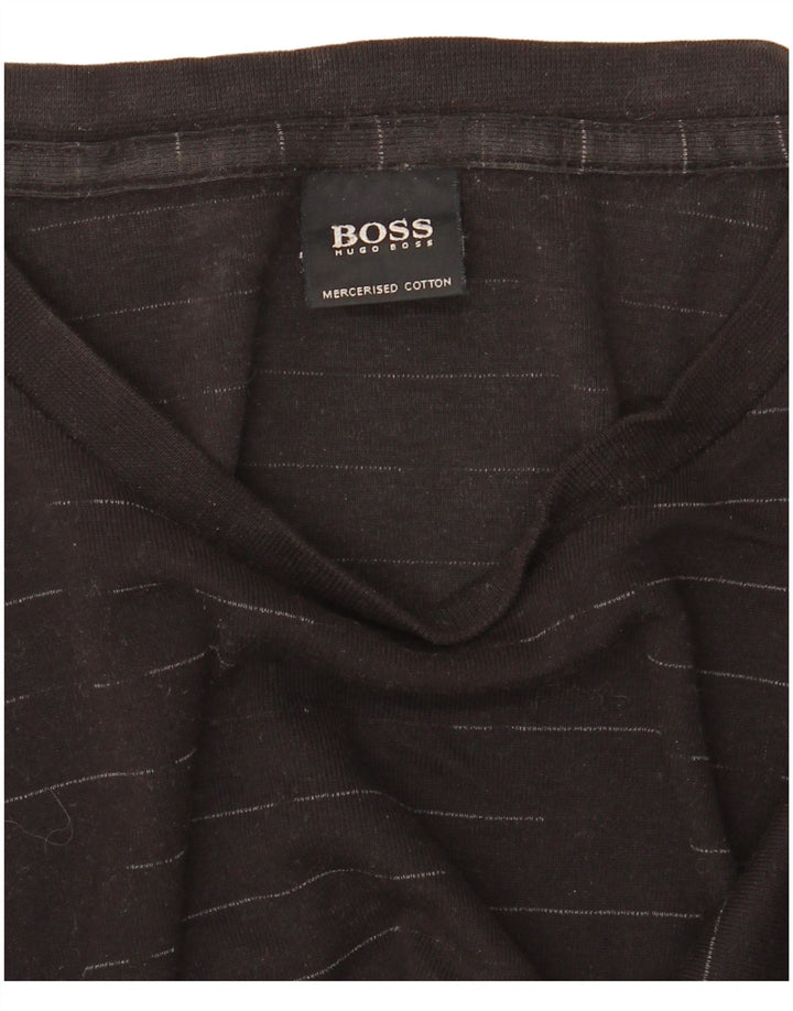 Męski top z długim rękawem HUGO BOSS, duży, czarny, bawełniany w prążki